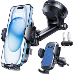 YRU Mobilā tālruņa turētājs automašīnai [2024 Best] Mobilā tālruņa turētājs automašīnai [Strongest Suction Cup & Clip] Universāls mobilā tālruņa turētājs automašīnai Mobilais telefona turētājs Dashboard Disc Ventilation priekš iPh