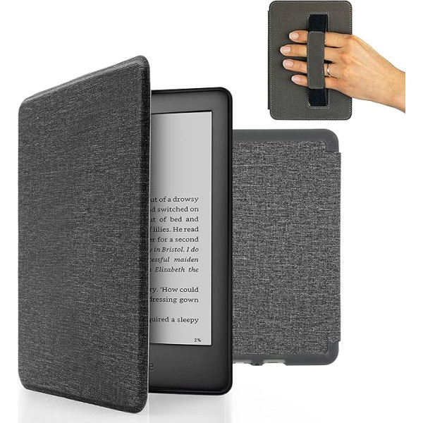 MyGadget futrālis Amazon Kindle Paperwhite 10. paaudzes (2019. gada modelis - J9G29R - 6 collas) ar siksniņu un automātiskās miega/modināšanas funkciju - flipa futrālis gaiši pelēkā krāsā