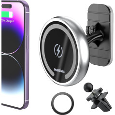 MAGJIEYX saderīgs Magsafe Car Mount lādētājs Mobilā tālruņa turētājs automašīnā ar uzlādes funkciju iPhone 12/13/14/Pro/Max/Plus/Mini Ventilācija Magnētiskais mobilā tālruņa turētājs Bezvadu lādētājs automašīnā Automašīna