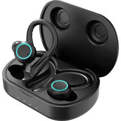 Īstas bezvadu austiņas, APEKX Update 5.0 In-Ear austiņu austiņas ar automātisku savienošanu, iebūvētu mikrofonu un lādēšanas somu sporta skrējieniem melnā krāsā