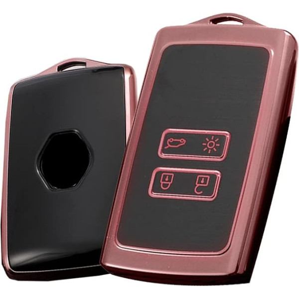 HIBEYO Intelligent Car Key Case Fits Renault Key Case Silicone Cover Protective Cover for Renault Koleos Kadjar Sandero Zoe Laguna Arkana Remote Control Key Box 4 Button TPU Pink