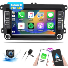 [2GB + 64GB] Android 13 auto radio VW Golf Polo T5 Tiguan Caddy Seat Skoda ar CarPlay Android auto, 7 collu 2 DIN auto radio ar Bluetooth FM/RDS navigāciju GPS WiFi USB HiFi Canbus SWC+ atpakaļgaitas sistēma