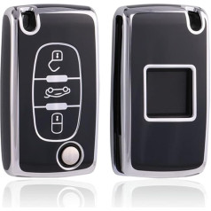 HIBEYO Flip Key Auto atslēgu futrālis piemērots Peugeot 207 407 308 607 atslēgu futrālim Silikona TPU aizsargvāciņš Citroen C1 Picasso Berlingo C-Crosser tālvadības pults 3 pogas sudraba krāsā melns