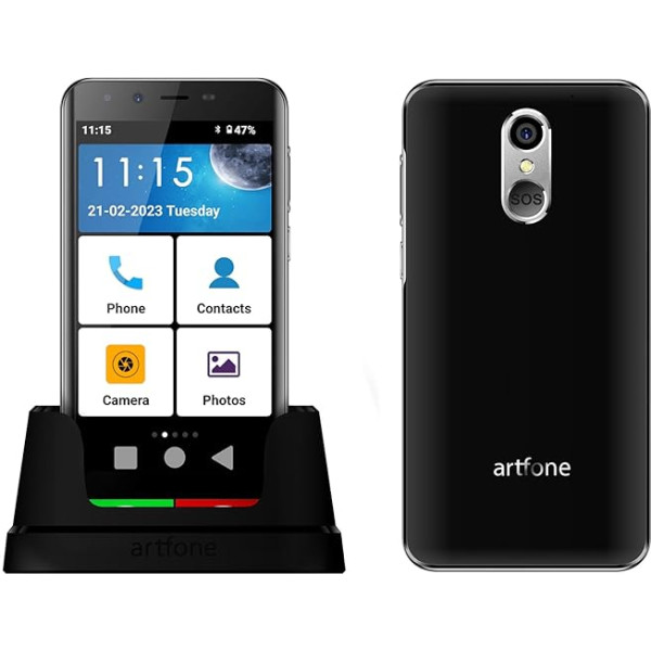 Artfone Smart_500 viedtālrunis vecākiem cilvēkiem 4G Senior SOS poga Lielas ikonas Uzlādes stacija Viegls režīms Liels tilpums 2550mAh akumulators HD displejs Android 12