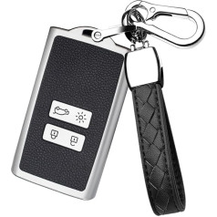 HIBEYO Smart Car Key Case Fits Renault Key Case Protective Cover for Renault Koleos Kadjar Captur Zoe Scenic Laguna Megane TPU Leather Texture Remote Control Key Ring Accessories Silver