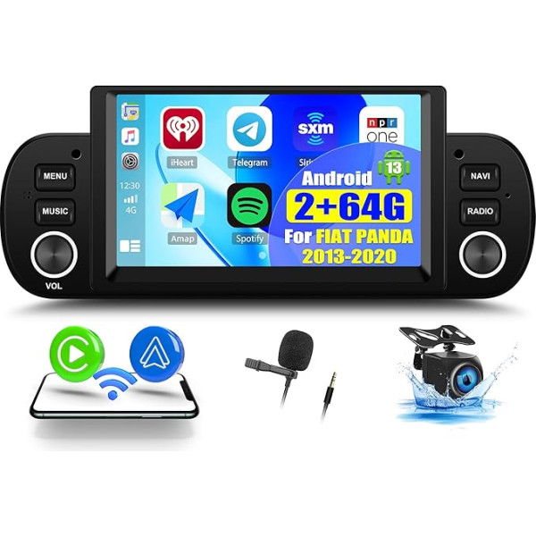 OiLiehu 2G + 64G Android 13 Auto radio 2DIN Carplay Android automašīnai Fiat Panda 2013-2020 Auto radio ar ekrānu 6,2 collas Atbalsta Mirror Link/EQ/Bluetooth/SWC/FM RDS/WiFi/GPS/Augures skata kamera