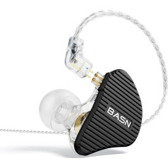 BASN Mix-PD 2-pin In-Ear monitori, 1 planārā draivera + 1 dinamiskā draivera Hi-Fi IEM austiņas ar CNC mehāniski apstrādātu metāla vāciņu, vadu 0,78 mm 2-pin noņemams kabelis mūziķiem (melnas)