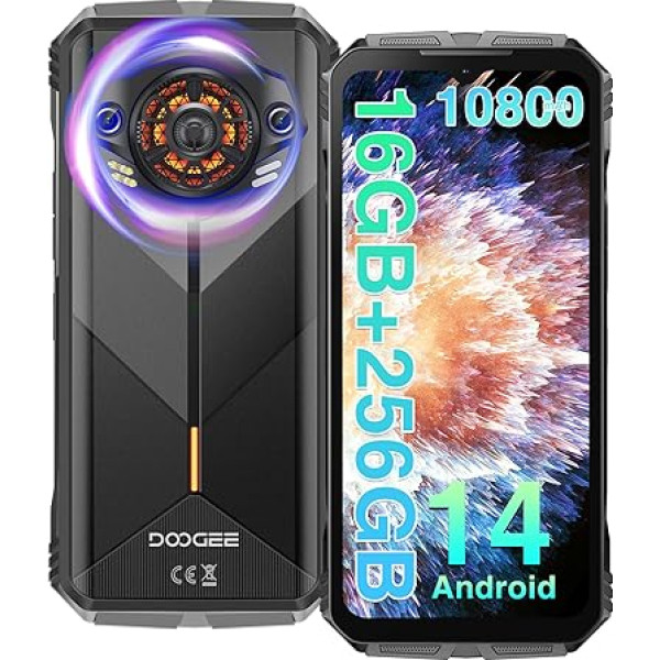 DOOGEE S Punk izturīgs viedtālrunis 2024 16 (6+10) GB + 256GB/1TB Android 14, 126 dB skaļrunis Tālrunis neiznīcināms 10800 mAh akumulators 33 W, 6,58