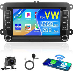 Podofo Android 13 Auto radio navigācija VW, 7 collu 2+64G radio ar bezvadu Carplay un Android Car HiFi Bluetooth RDS FM navigācija GPS WiFi USB SWC USB Canbus + AHD aizmugures skata kamera + mikrofons