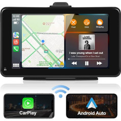 Podofo Bezvadu A-pple CarPlay autoradio, 7 collu pārnēsājams skārienjūtīgais ekrāns ar Bluetooth, Android auto, FM raidītājs, balss vadība, spoguļa saite, automātiskais atskaņošanas ekrāns, GPS navigācija