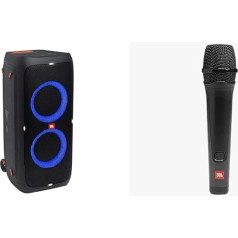 JBL PartyBox 310 melnā krāsā - pārnēsājams un pārvietojams Bluetooth skaļrunis ar gaismas efektiem un PBM 100 - dinamiskais vokālais mikrofons ar kabeli melnā krāsā - Piederumi Party Box