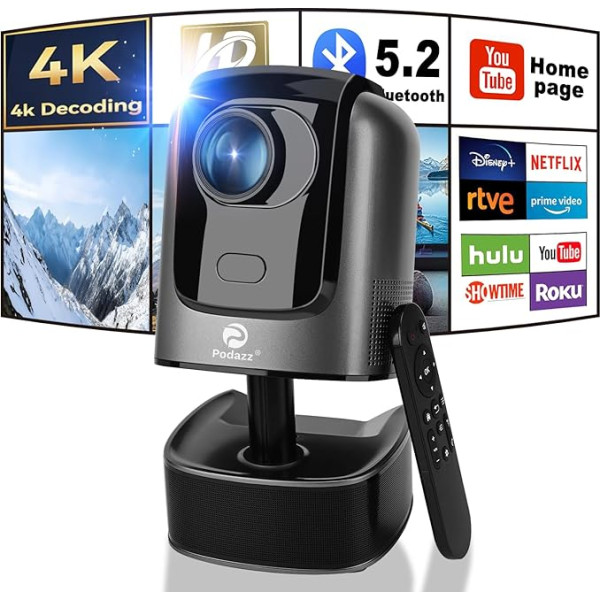 4K atbalsta beamer, Podazz Full HD 1080P beamer 12000 Lumen Tragbarer WiFi 6 Bluetooth Projektor Eingebaute Android OS mit Elektrischer Fokus, für Android/iOS/Laptop/Tablet/Fire Stick/PS5