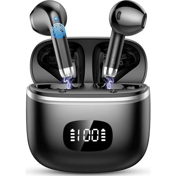 Bluetooth austiņas, bezvadu Bluetooth 5.3 austiņas ar 4 ENC trokšņu slāpēšanas mikrofonu, In-Ear HiFi Stereo, 40 stundu atskaņošanas laiks, LED displejs, USB-C, Bluetooth austiņas darbam, spēlēm, sportam