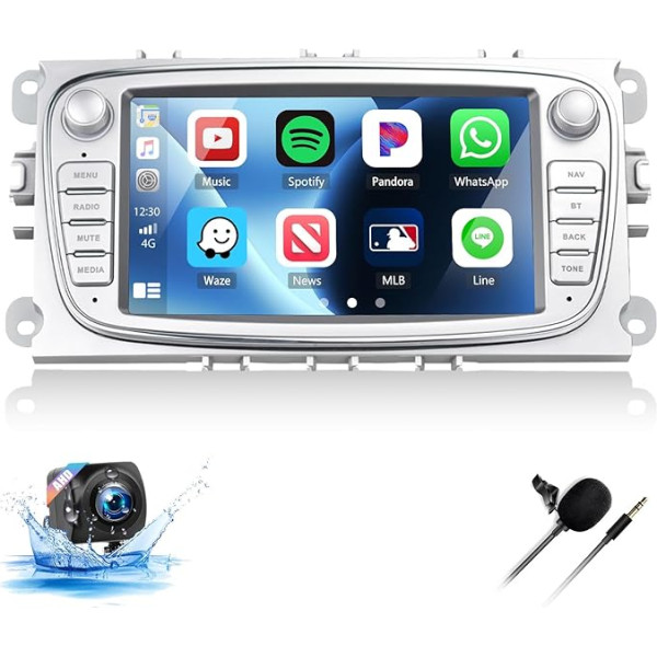 Android 13 Apple Carplay autoradio Ford Focus II Mondeo 9 S-Max C-Max Kuga 2008-2011 ar Android Car, 2+64G 7 collu skārienekrāna radio ar Bluetooth FM/RDS/HiFi WiFi/GPS + atpakaļgaitas kamera un mikrofons