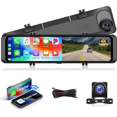 Rimoody 4K spoguļa kamera ar bezvadu Carplay Android automašīnā, 11,26 collu IPS skārienjūtīgais ekrāns ar 1080P atpakaļgaitas kameru, Bluetooth/FM raidītājs/HDR/ADAS/G-Sensors/Loop Recording/Parking