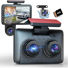 Automobiļa priekšējā aizmugurējā un iekštelpu kamera 1080P Full HD, 3 kanālu automašīnas kamera ar 64G SD karti, 4 collu IPS ekrāns, nakts redzamība, 170° platleņķis, cilpas ierakstīšana, G-sensors, iekštelpu kamera automobilim (AN1)