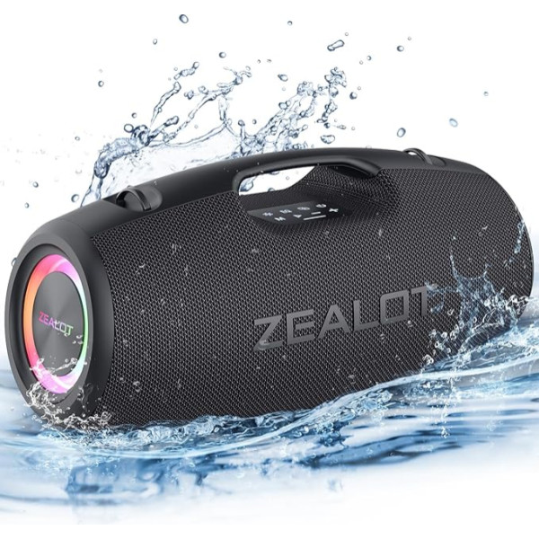 ZEALOT Bluetooth skaļrunis, 120 W skaļruņu kastes, liels Bluetooth skaļrunis ar jaudīgiem basiem, IPX6 ūdensizturīgs, mūzikas kaste ar gaismu, barošanas banka, Bluetooth 5.2, āra skaļrunis kempingam, pludmalei, dāvanām