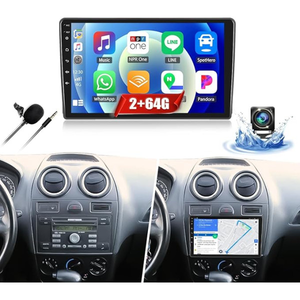 2G + 64G CAMECHO Android 13 auto radio priekš Ford Transit 2009-2016 / Ford Focus 2005-2008 ar Carplay Android Car, 10 collu ekrāns 2DIN ar navigāciju RDS FM MirrorLink Bluetooth un USB + atpakaļgaita