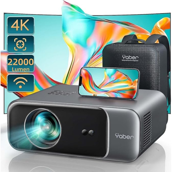 [Automātiskā fokusēšana/trapeces korekcija] Projektors, Full HD 1080P 20000 lūmenu WiFi6 Bluetooth projektors Mājas kino 4K video atbalsts, YABER portatīvais LED projektors ar 300 collu displeju, saderīgs ar