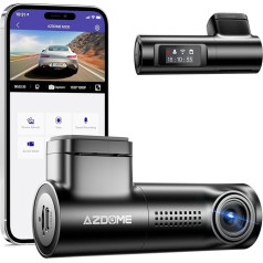 AZDOME Dashcam Car WiFi, FHD 1080P mini priekšējā automašīnas kamera, atbalsta lietotnes vadību, automašīnas kamera ar autostāvvietas uzraudzību, super nakts redzamību, WDR, 170° platleņķa, G-sensors, cilpas ierakstīšana (M330)