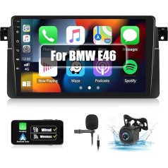 CAMECHO Android 13 auto radio BMW E46 radio ar satelītnavigācijas sistēmu Carplay Android Car, 9 collu auto radio ar skārienjūtīgu displeju, FM RDS, Bluetooth un USB + atpakaļgaitas kamera