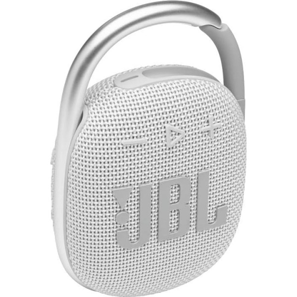 JBL Clip 4 Bluetooth skaļrunis baltā krāsā, ūdensizturīgs, pārnēsājams mūzikas skaļrunis ar praktisku karabīni, līdz 10 stundām bezvadu mūzikas straumēšanas