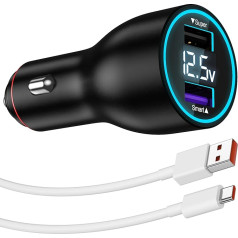 Auto lādētājs USB 120 W un USB-C kabelis Xiaomi Redmi Note 13 Pro+ 5G 12 Pro+ 11, HyperCharge Cigarešu aizdedzinātāja auto lādētāja adapteris 6A C tipa kabelis 1 M Quick Charge Xiaomi 13T Pro 12 Pro Poco F6