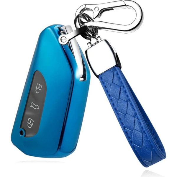 HIBEYO Smartkey auto atslēgu futrālis piemērots VW Golf 8 atslēgu aizsardzībai atslēgu vāciņš silikona vāciņš VW Golf 8 Skoda Seat Leon MK4 atslēgu futrālis ar atslēgu pults 3 pogām zils