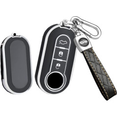 HIBEYO Flip Key Auto atslēgu futrālis piemērots Fiat atslēgu futrālītim Silikona aizsargvāciņš Fiat 500L Ducato Panda Punto Bravo Ducato Musa atslēgu kārbai Remote Key Flip Leather Key Ring Black