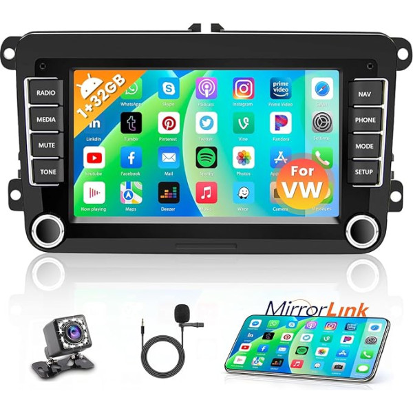 Hikity [2+64G] Auto radio Android 13 Double DIN VW Golf 5 6,7 collu ekrāna skārienjūtīgais displejs Auto radio ar GPS WiFi Bluetooth Handsfree FM RDS WiFi atpakaļgaitas kamera + Canbus