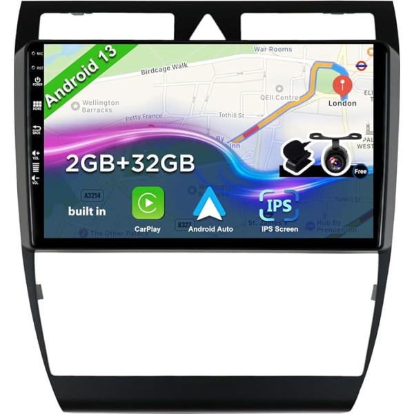 BXLIYER Android 12 auto radio Audi A6 C5 S6 (1999-2004) / RS6 (2002-2006) - atpakaļgaitas kamera - 2G + 32G - IPS 9 collu 2 DIN - DAB stūres vadība WiFi Carplay Android auto Bluetooth DSP