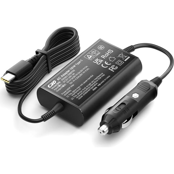 Auto USB C lādētājs 100 W, CYD Auto C tipa lādētājs, saderīgs ar MacBook Pro, Lenovo, Surface Pro, Dell XPS, HP, iPad, iPhone 14 Pro Max, AirPods, planšetdatoriem, viedtālruņiem - Ieejas jauda: 12 V/24 V automašīnas barošanas avots