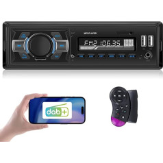 Hikity 1DIN autoradio ar DAB/DAB+ un Bluetooth brīvroku sistēmu, dubultā USB pieslēgvieta, 4 x 60 W, AUX, TF, DAB/FM radio, SWC tālvadības pults, Vario krāsa