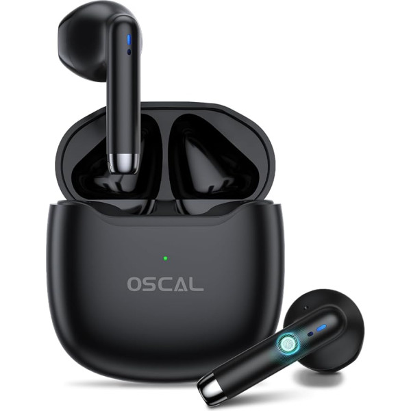 OSCAL Hibuds5 Mini bezvadu Bluetooth austiņas 5.3, skārienjūtīgie sensori ausu austiņās, IPX7 ūdensnecaurlaidīgas trokšņu slāpēšanas sporta austiņas iPhone/Samsung/Android ierīcēm