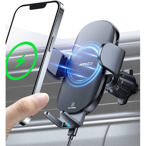 Mobilā tālruņa turētājs ar uzlādes funkciju, APPS2Car Upgrade Hook and 15 W Quick Charge 360° Car Mobile Phone Holder with Charging Function, Piemērots Samsung Galaxy S22/S21/S20 u.c.