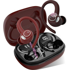 Bluetooth sporta austiņas, In-Ear austiņas, bezvadu Bluetooth 5.3 ar HD mikrofonu, izcila skaņa, 40 stundu atskaņošanas laiks, ērta pielāgošana, dubults LED displejs, IP7 ūdensizturīgas austiņas ar ausu āķiem, tumšas krāsas