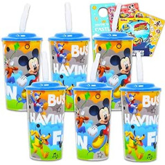 Disney Mickey Mouse Sippy Cups Set - 6 Pack Mickey Cups with Straw Bundle with Mickey Stickers and More (Mickey Cup for Toddlers, Kids, Adults)