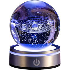 Crystal Ball Saules sistēma 3D ar skārienbāzi ar krāsainu LED apgaismojumu, Saules sistēmas modelis Dekoratīvā zinātne Astronomija dāvanas Dieva svētīta pasaule Lieldienu reliģiskās dāvanas dekorācija