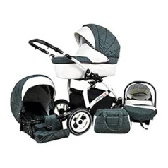 Lux4Kids Isofix 3-in-1 2-in-1 Pushchair Complete Set with Car Seat All in One Biancino Dark Grey 3-in-1 with Baby Seat