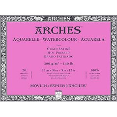 ARCHES Aquarelle 100% Satīns 300 g Bloki Līmēti 4 L 23 x 31 20 Loksnes Dabīgi Balts