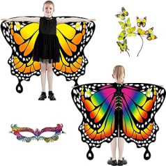 plainshe Butterfly Wings for Girls, Double-Sided Fairy Wings, Children's Butterfly Costume for Halloween, 3 Pieces Butterfly Cape Set