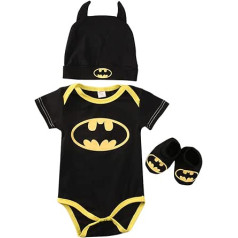 Romper Set Boy, 2019 Baby Boys, īsām piedurknēm Batman Romper cepures kurpes un zeķes trīsdaļīgs apģērbu komplekts, īsām piedurknēm, 6-12 mēneši