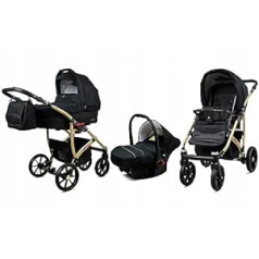 BabyLux® Bambimo 3-in-1 vežimėlių rinkinys - Largo - įsk. Vaikiška lopšys, sportinė kėdutė vežimėliui, automobilinė kėdutė - autokėdutė - vežimėlio rinkinys - kombinuotas vežimėlis su persirengimo krepšiu, apsauga nuo lietaus ir kt.