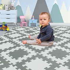 Yostrong® YO2S-ALb18T14 Puzzle Mat Baby ar trīsstūrveida malu rāpošanai, rotaļu paklājiņš, grīdas aizsargpaklājiņš - 18 Puzzle 2 kvadrātveida paklājiņi bērniem EVA putu paklājiņš Netoksisks balts pelēks