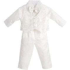 Lito Angels Baby Boys 4-Piece Ivory Suit Set with Jacquard Vest and Christening Hood for Christening/Wedding, Christening Clothing, Christening Suit, Wedding Suit, Size 3-24 Months