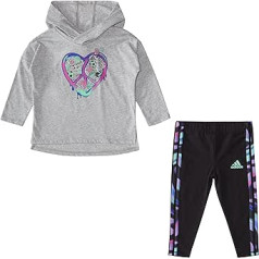 Adidas Baby Girls T-krekls ar garām piedurknēm ar kapuci un šauru komplektu, vidēji pelēks viršu, 24 mēn. ASV, vidēji pelēks viršu komplekts