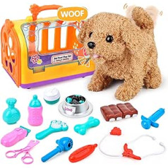 Fegalop Electronic Veterinarian Set for Children, Teddy Plush Dog Walking and Barking, Pet Care Role Play, Early Childhood Educational Toy for Boys, Girls