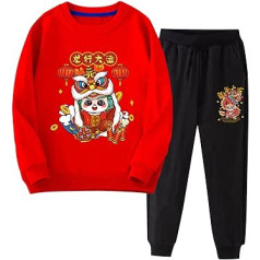 Fashion Clothes Set for Little Kid Children's Red New Year Wear Boys And Girls Children Dragon Year Casual Sweatshirt Pants Two Sets