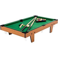 GAMES PLANET Mini Pool biljarda galds Micro ar piederumiem (2 kijas, bumbiņas, trīsstūris, krīts, ota), 3 dekori, izmēri: 92 x 52 x 19 cm