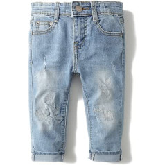 KIDSCOOL SPACE Baby Girls Boys Slim Jeans, Small Child Elastic Waist Ripped Jeans, blue